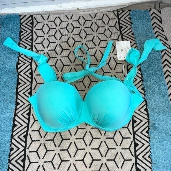 COASTAL WAVES SWIM PUSH UP BIKINI TOP IN AQUA BLUE, SZ 1X - Picture 2 of 5